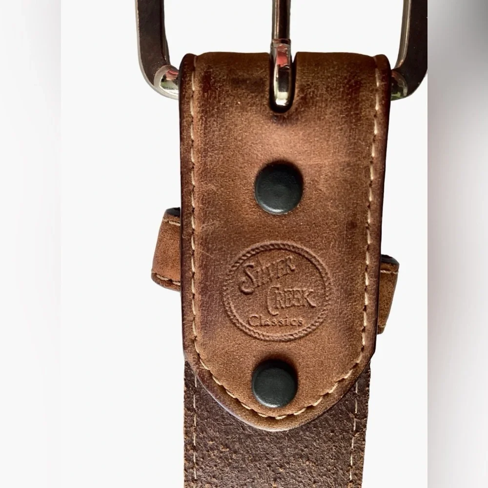 Suede Leather Brown Silver Belt